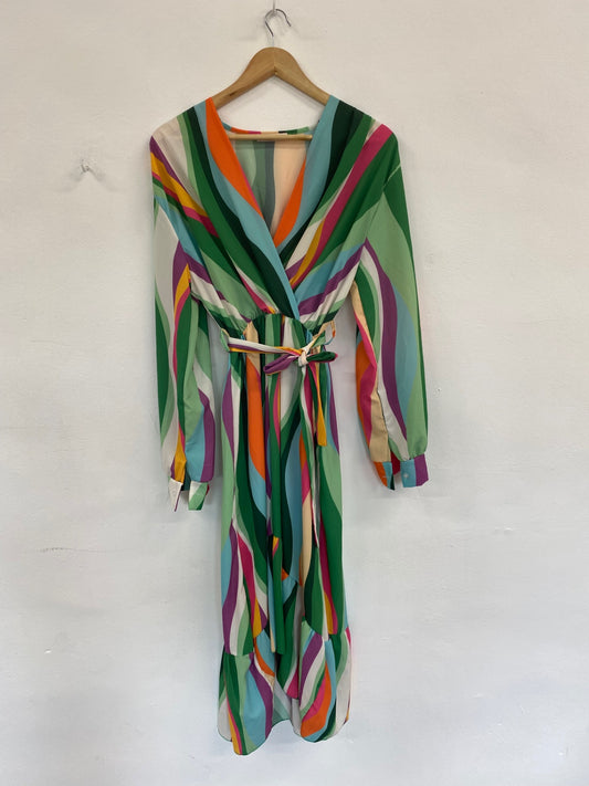 Fabulous Ikrush Colourful Waves High Low Maxi Dress UK L SM438