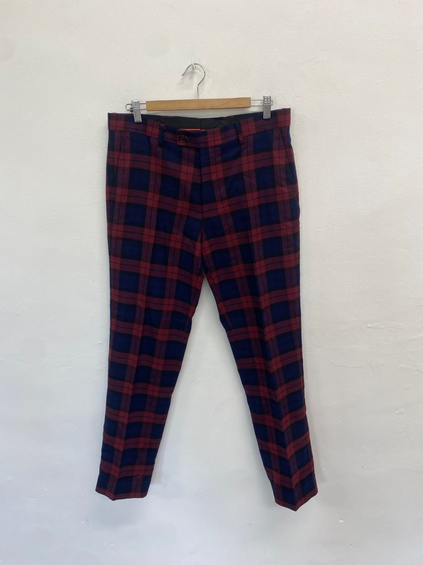 Fabulous Dobell Trousers UK 32r Red tartan tailored formal GM143