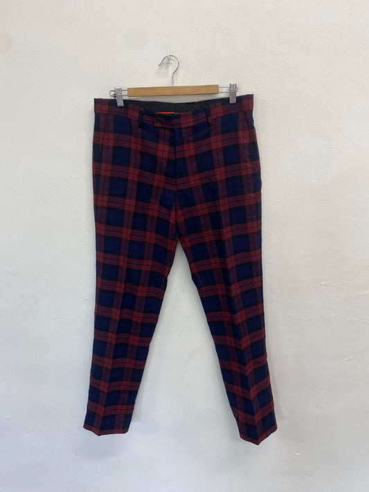 Fabulous Dobell Trousers UK 32r Red tartan tailored formal GM143