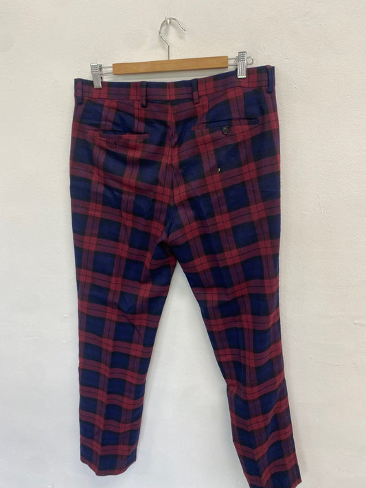 Fabulous Dobell Trousers UK 32r Red tartan tailored formal GM143