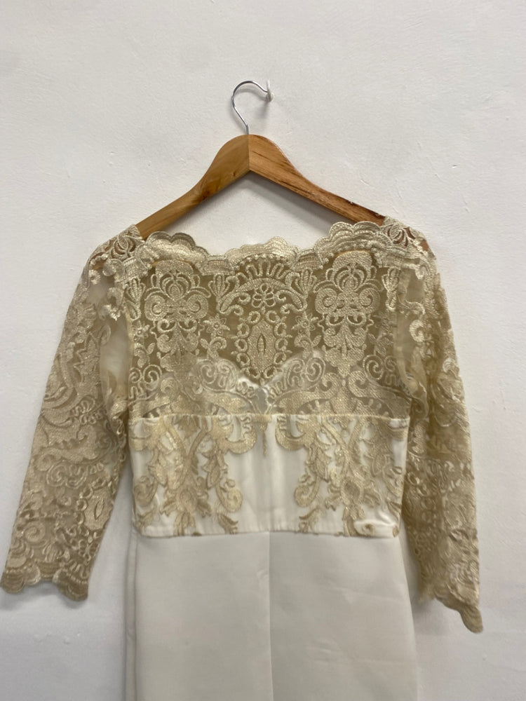 Fabulous Chi chi london Dress UK 12 White gold lace SM438