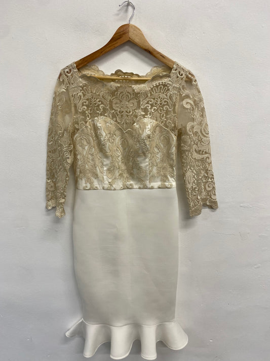 Fabulous Chi chi london Dress UK 12 White gold lace SM438