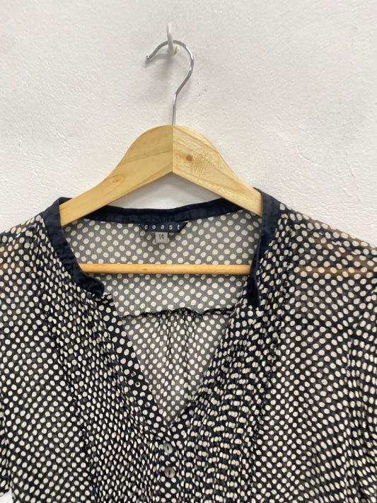 Fabulous coast Blouse UK 14 Black and beige spotted silk LG276