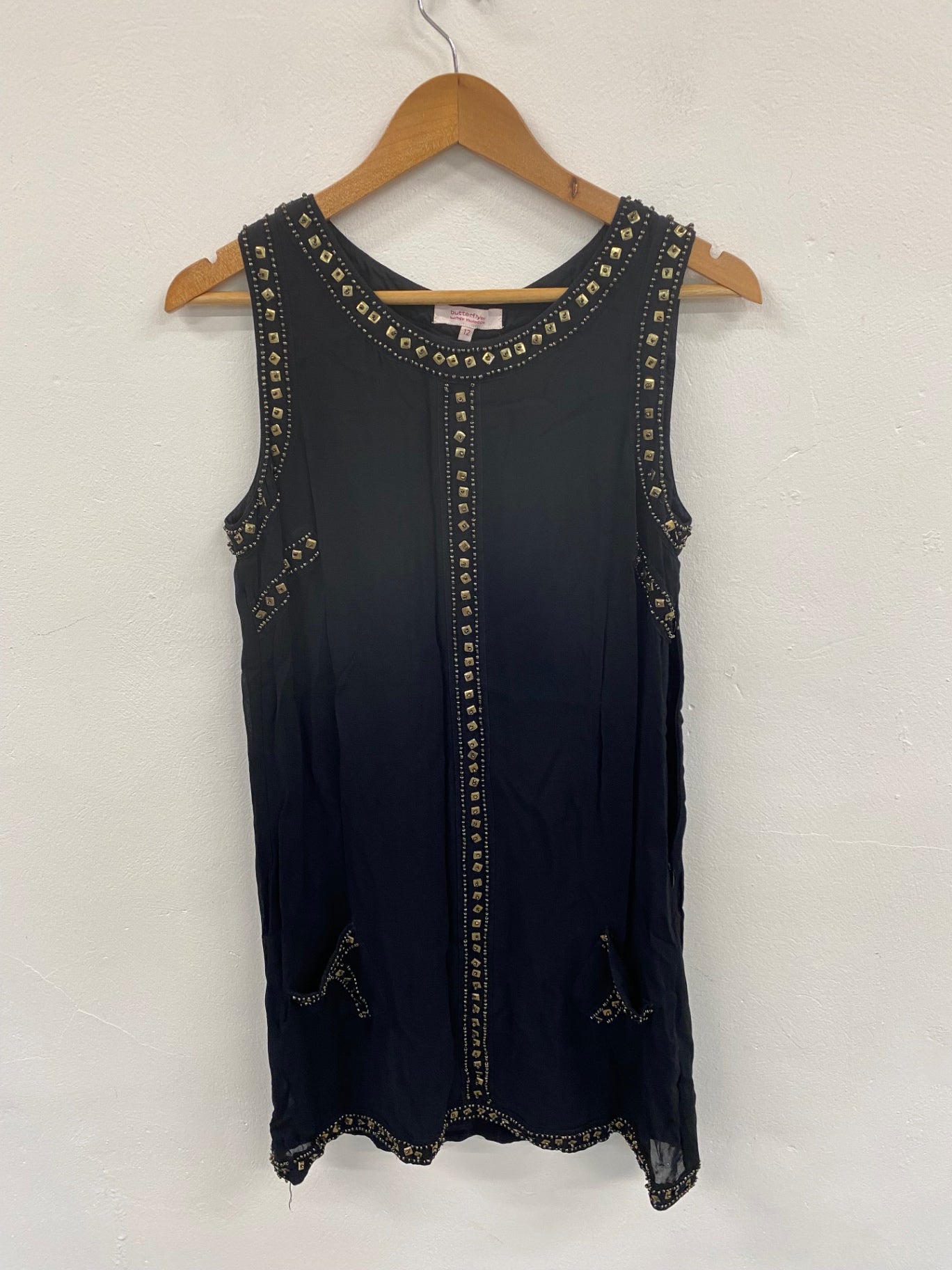 Boho Chic Festival Vibe Butterfly by Matthew Williamson Black Mini Dress UK12 LG276