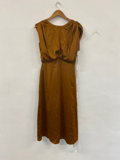 Fabulous Liena Rust Ruched Detail Satin Midi Dress UK10 LG276