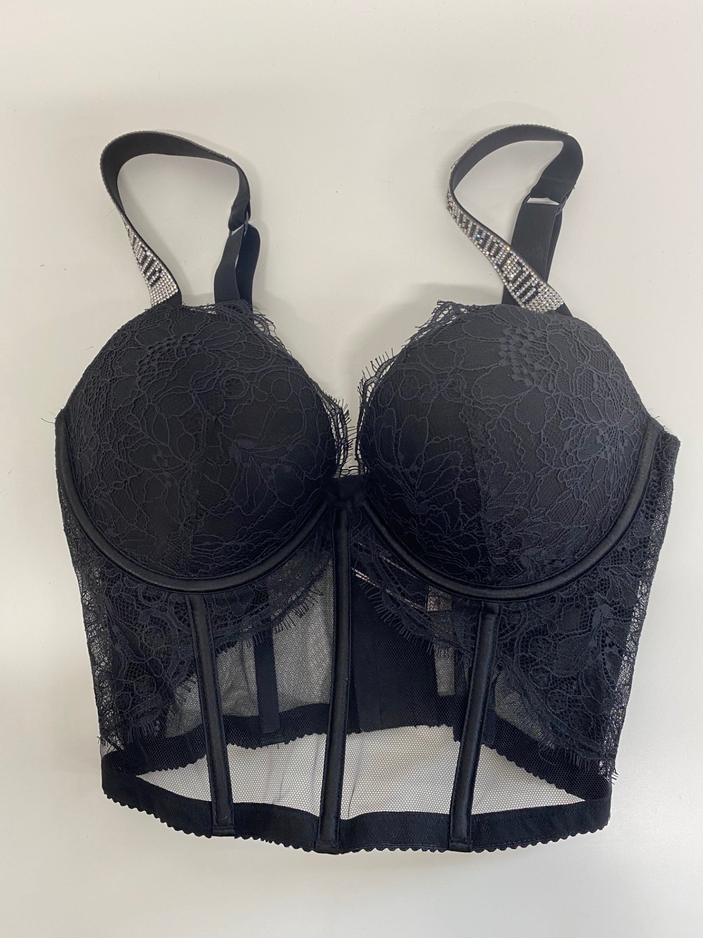 Fabulous Victoria’s Secret Shine Strap Padded Lace Corset 32D LG276