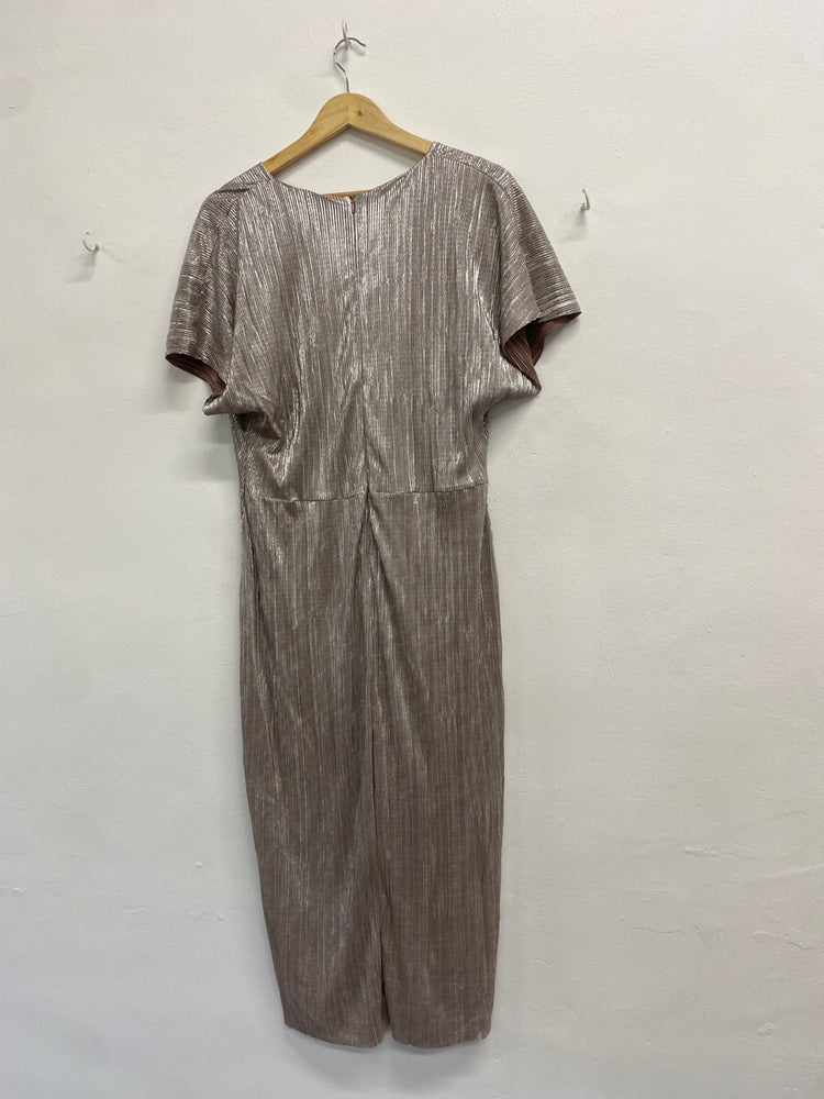 Fabulous Wallis Dress UK 16 Champagne shimmer ribbed formal LG276