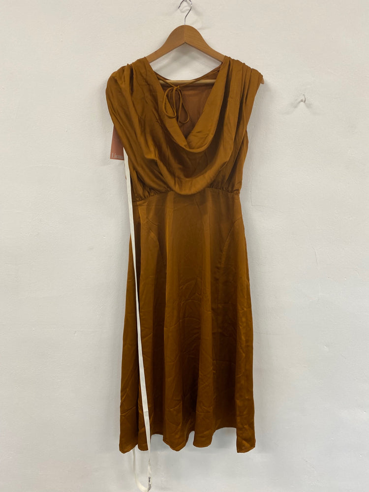 Fabulous Liena Rust Ruched Detail Satin Midi Dress UK10 LG276