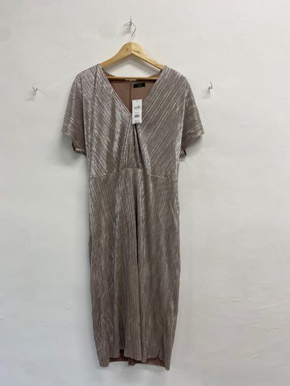 Fabulous Wallis Dress UK 16 Champagne shimmer ribbed formal LG276