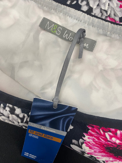 Fabulous Marks & Spencers Dress UK 14 Black pink floral LG276