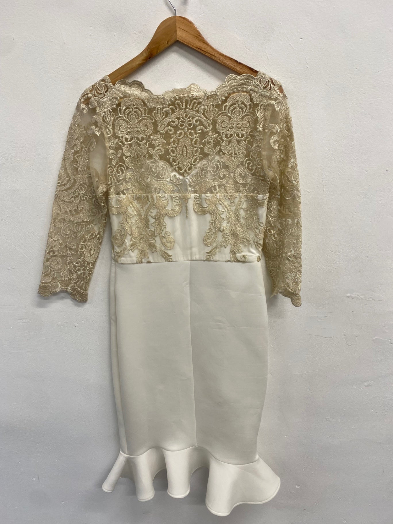 Fabulous Chi chi london Dress UK 12 White gold lace SM438