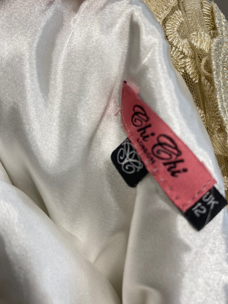 Fabulous Chi chi london Dress UK 12 White gold lace SM438