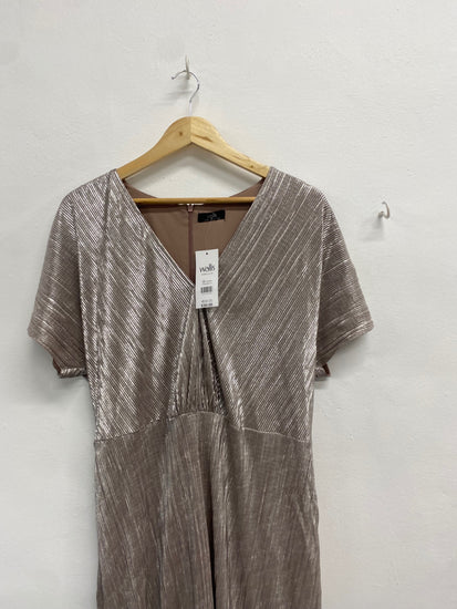 Fabulous Wallis Dress UK 16 Champagne shimmer ribbed formal LG276