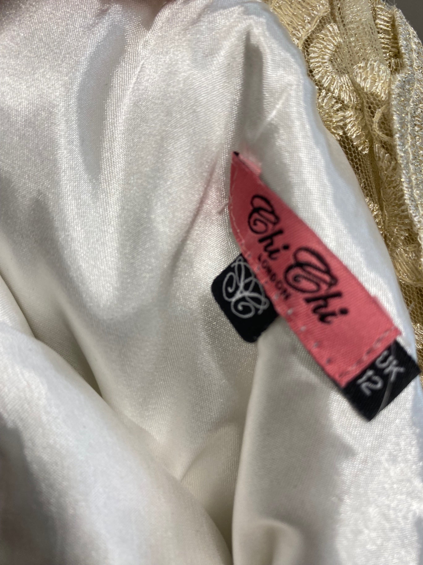 Fabulous Chi chi london Dress UK 12 White gold lace SM438