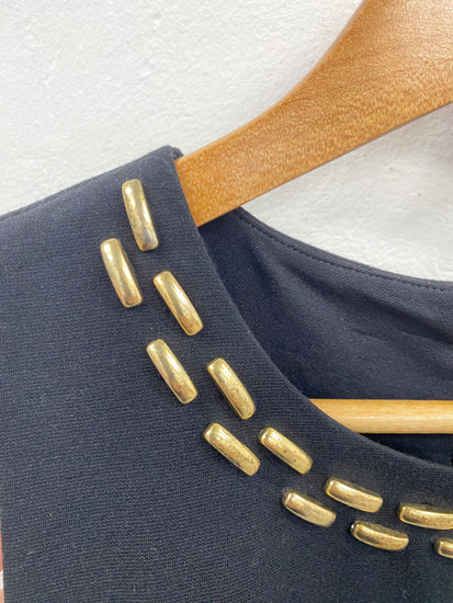 Fabulous Michael Kors Black Sheath Gold Accent Mini Dress UK8 LG276