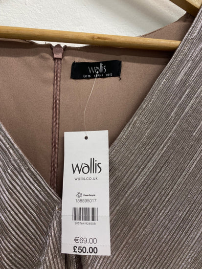 Fabulous Wallis Dress UK 16 Champagne shimmer ribbed formal LG276