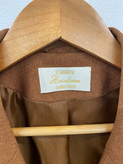 Fabulous Eastex Brown Micro Herringbone Longline Blazer UK16 LG276