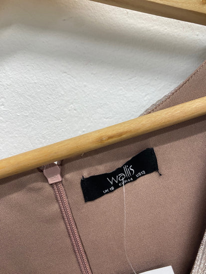 Fabulous Wallis Dress UK 16 Champagne shimmer ribbed formal LG276