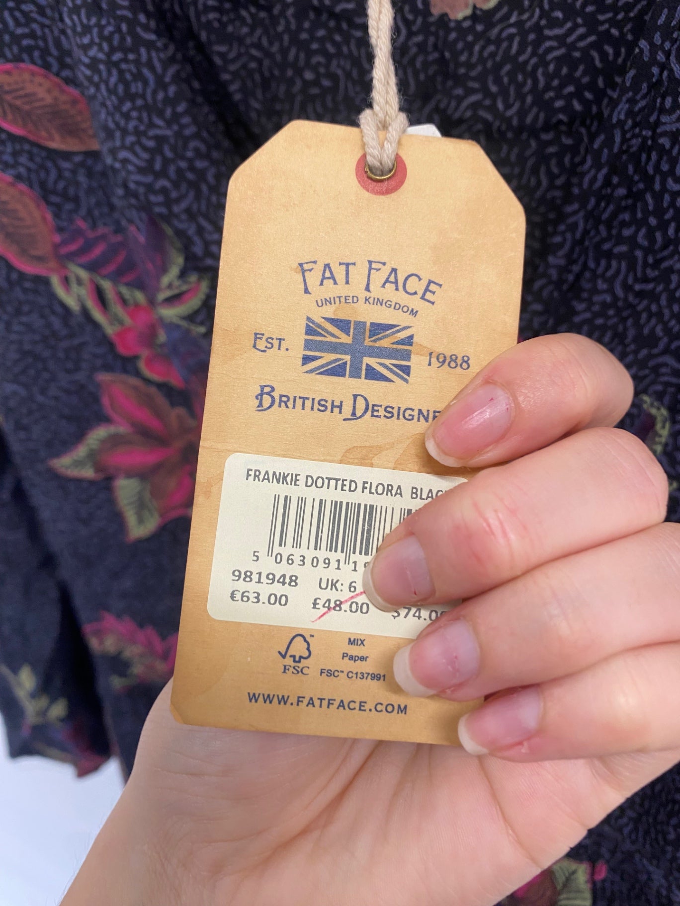 Fabulous Fat Face Blouse Uk 8 Navy pink floral new LG276