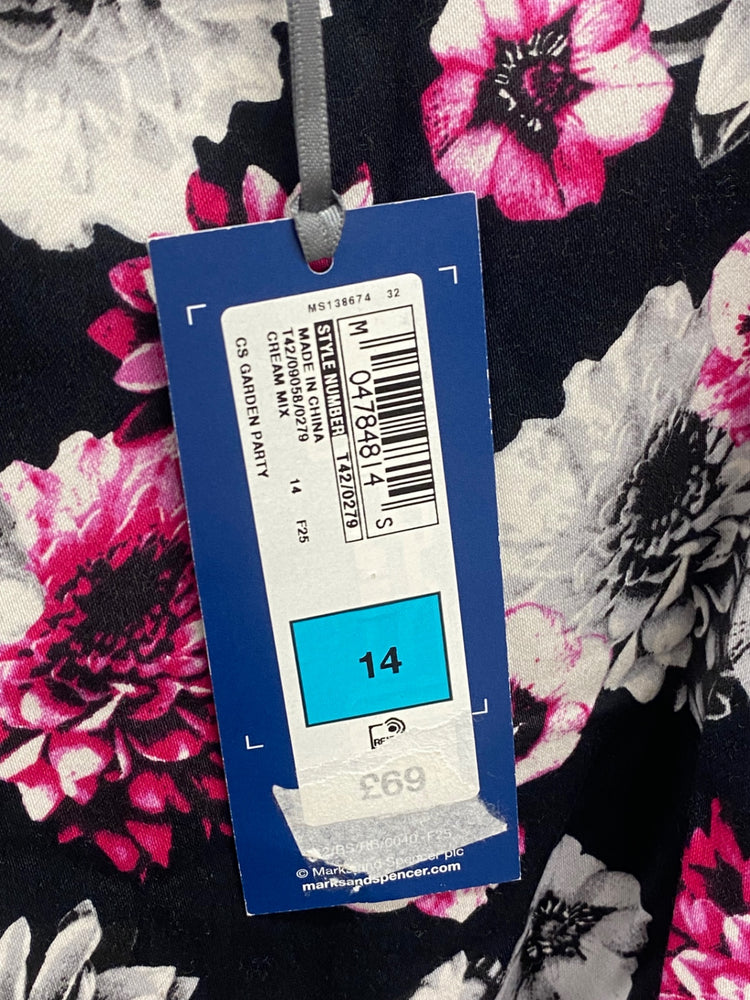 Fabulous Marks & Spencers Dress UK 14 Black pink floral LG276