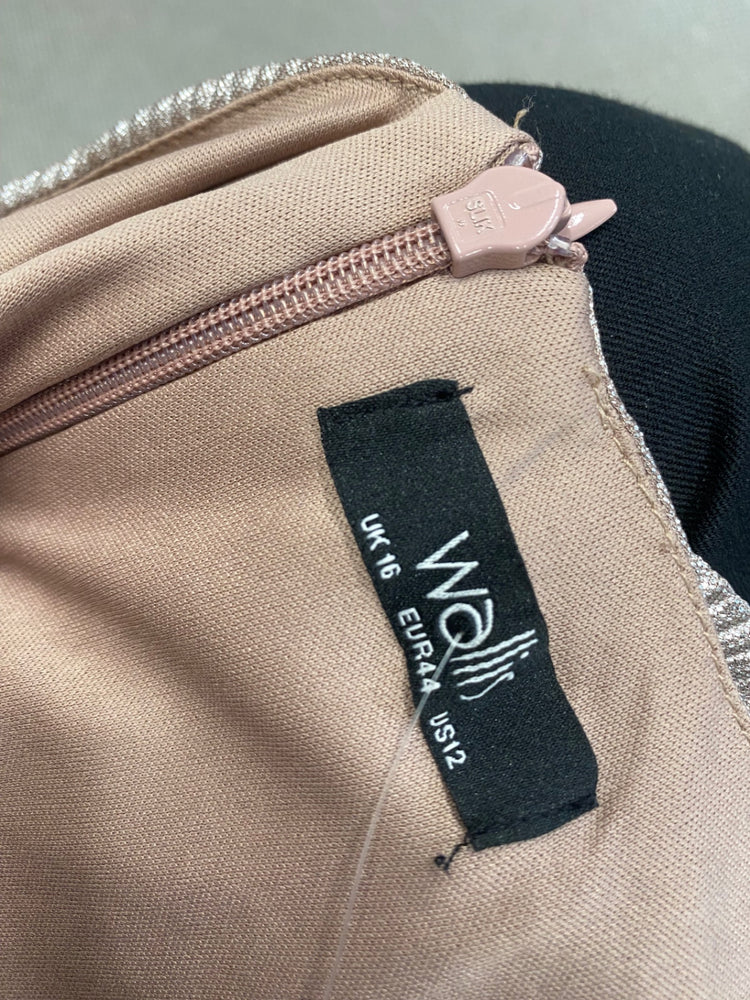 Fabulous Wallis Dress UK 16 Champagne shimmer ribbed formal LG276