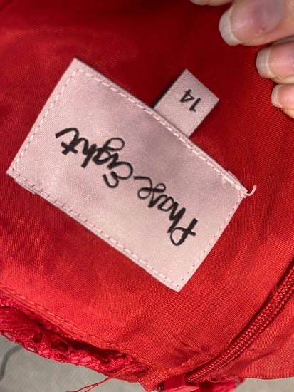 Fabulous Phase Eight Dress UK 14 Red lace overlay formal LG276