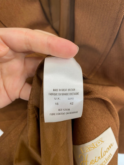 Fabulous Eastex Brown Micro Herringbone Longline Blazer UK16 LG276