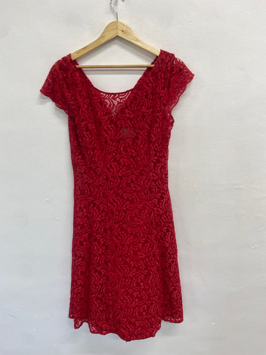 Fabulous Phase Eight Dress UK 14 Red lace overlay formal LG276