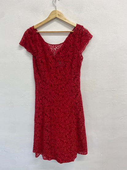 Fabulous Phase Eight Dress UK 14 Red lace overlay formal LG276