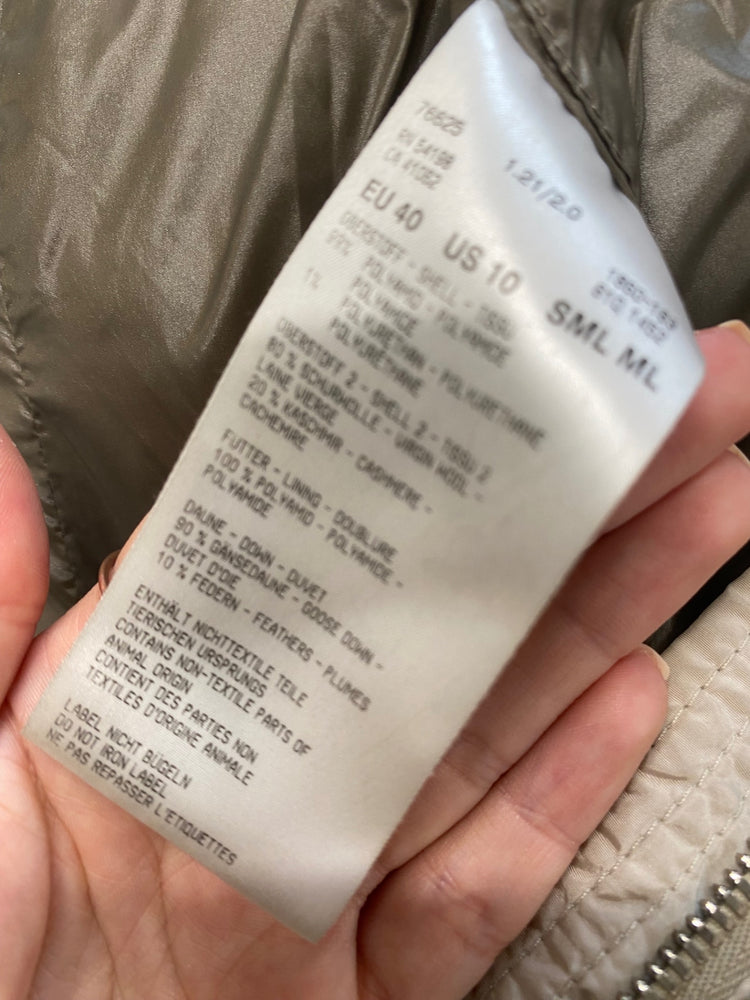 Fabulous Bognar Puffer Jacket UK 12 Beige down lined cashmere blend LG276