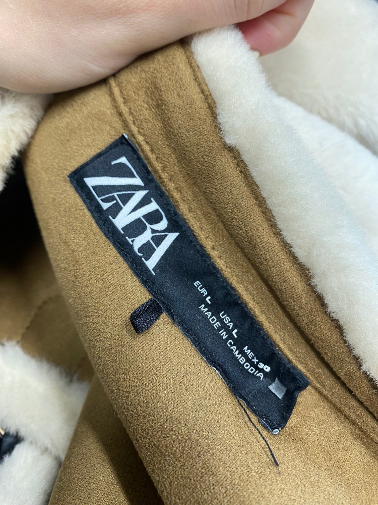 Fabulous ZARA Jacket UK L Cream fur toggle VW001