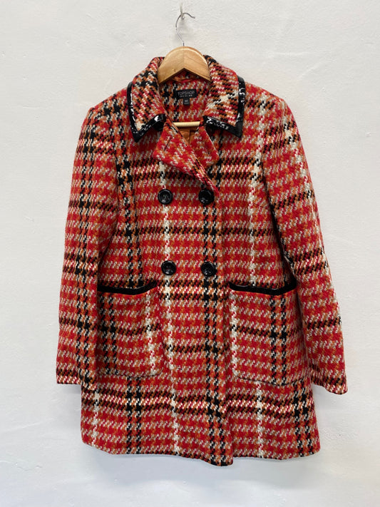 Fabulous retro 1950’s vibes Topshop Overcoat UK10 Red & black houndstooth LB244