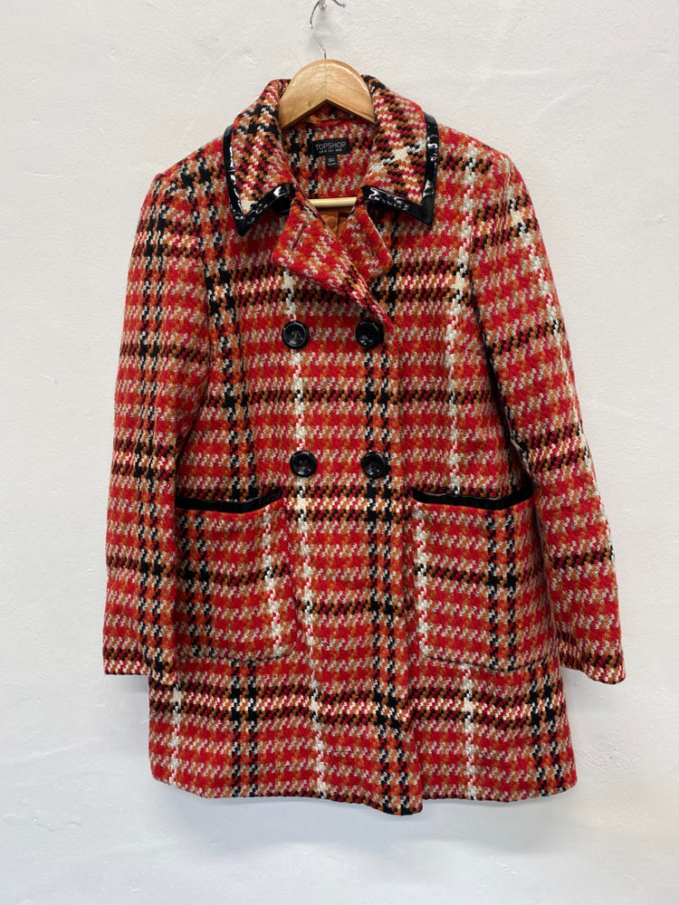 Fabulous retro 1950’s vibes Topshop Overcoat UK10 Red & black houndstooth LB244