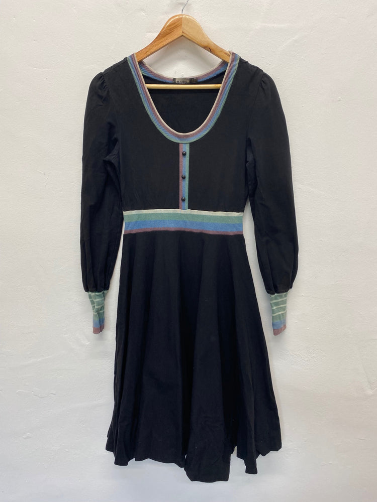 Fabulous Fever London Y2K vintage Dress UK10 Black Fit & flare Midi LB244