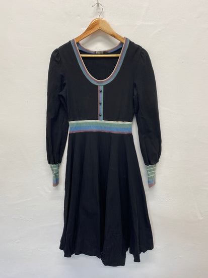 Fabulous Fever London Y2K vintage Dress UK10 Black Fit & flare Midi LB244