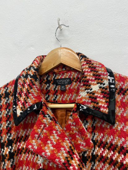 Fabulous retro 1950’s vibes Topshop Overcoat UK10 Red & black houndstooth LB244