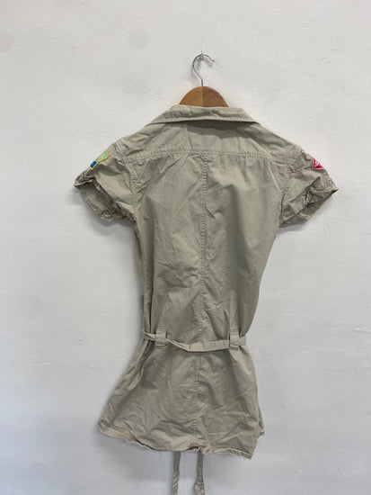 Fabulous Hooch Dress UK 12 Beige y2k midi safari style CH434 