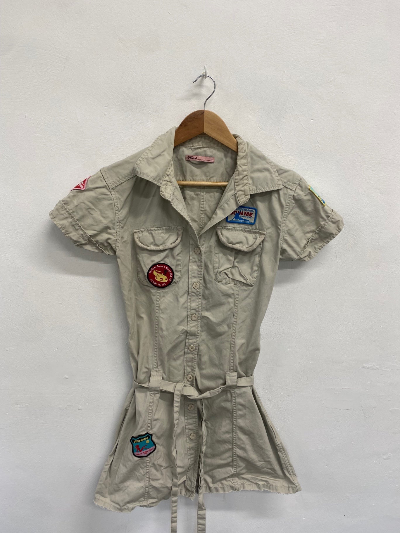 Fabulous Hooch Dress UK 12 Beige y2k midi safari style CH434 