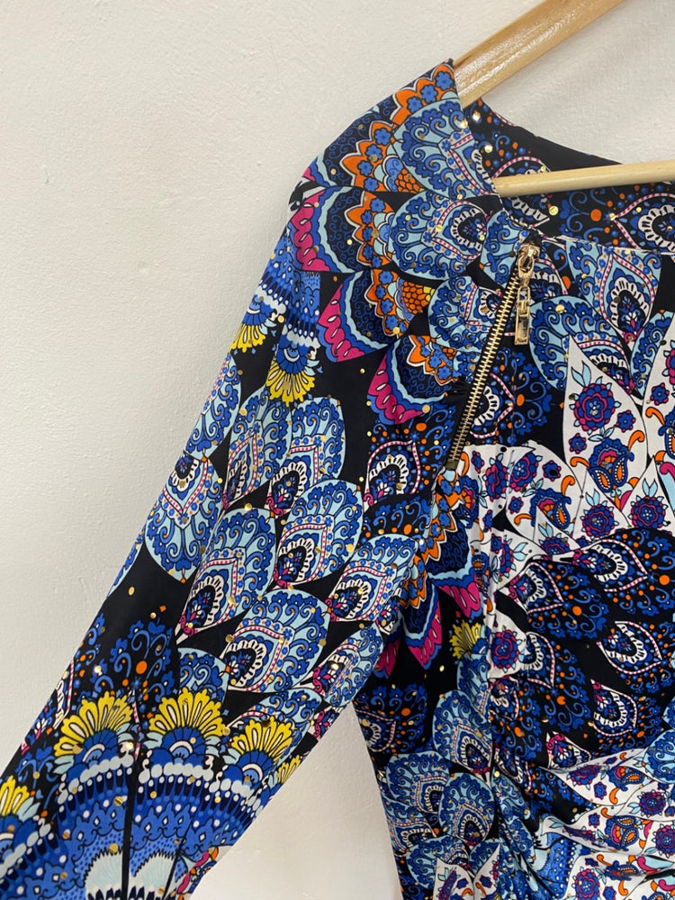 Fabulous Joseph Ribkoff Colourful Peacock Midi Dress UK18 SO001