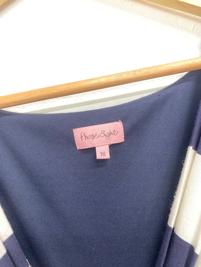 Fabulous Phase Eight Dress UK 14 Navy Blue and White striped HD440