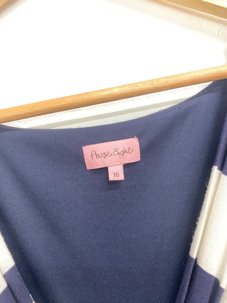 Fabulous Phase Eight Dress UK 14 Navy Blue and White striped HD440