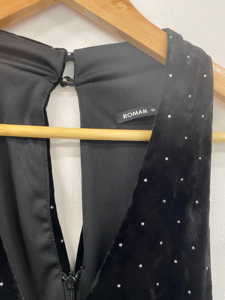 Fabulous Roman Black Velvet Studded Jumpsuit UK16 CM439