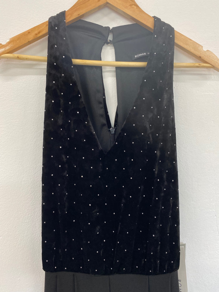 Fabulous Roman Black Velvet Studded Jumpsuit UK16 CM439
