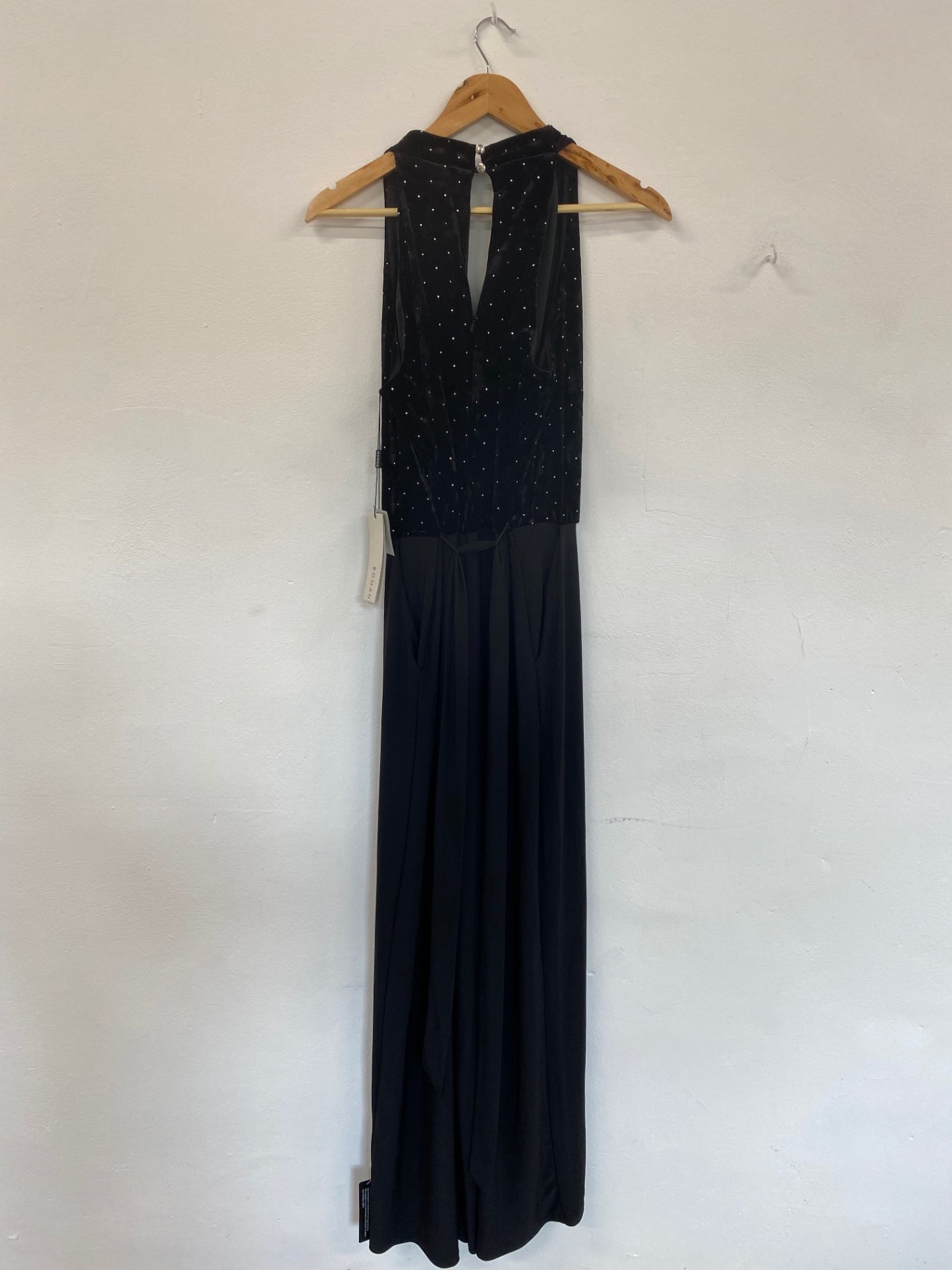Fabulous Roman Black Velvet Studded Jumpsuit UK16 CM439