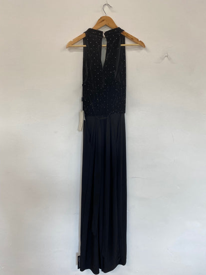 Fabulous Roman Black Velvet Studded Jumpsuit UK16 CM439