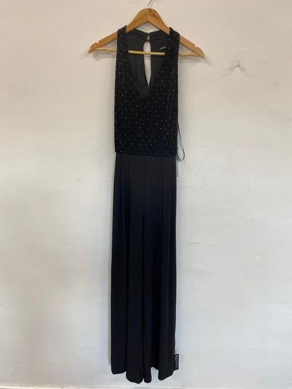 Fabulous Roman Black Velvet Studded Jumpsuit UK16 CM439