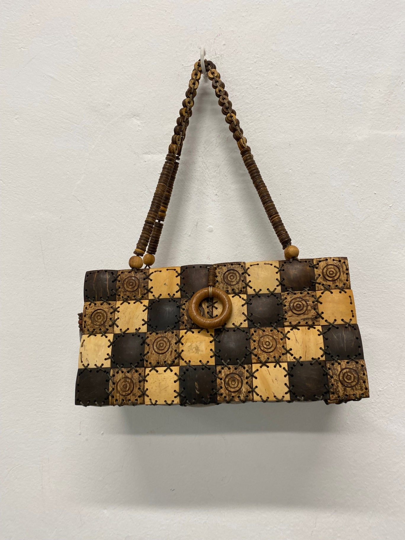 Fabulous Vintage 1980’s coconut & betul wood boho Cottagecore Handbag One size Brown TM395