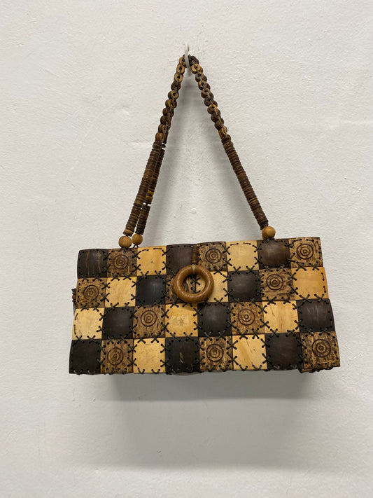 Fabulous Vintage 1980’s coconut & betul wood boho Cottagecore Handbag One size Brown TM395