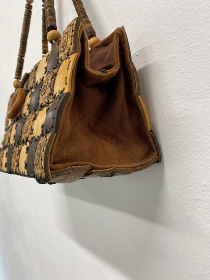 Fabulous Vintage 1980’s coconut & betul wood boho Cottagecore Handbag One size Brown TM395