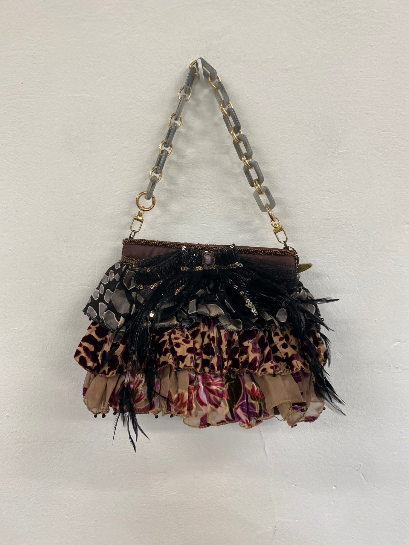 Fabulous Mary Frances Embellished Feather Accent Y2K Vibes Handbag Small NR001